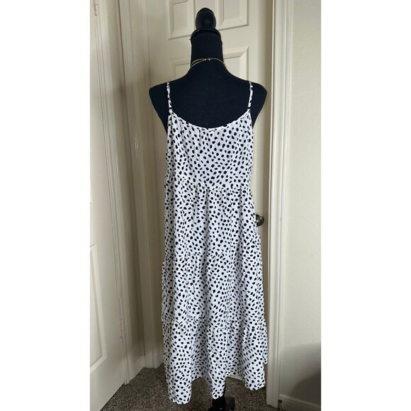 Chic summer spring black & white spotted polka dot midi maxi dress size large - Picture 5 of 9